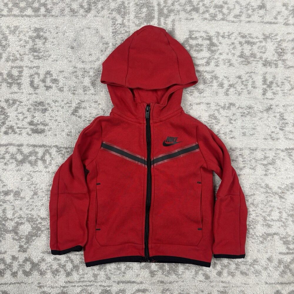 Nike Sportswear Tech Fleece Full-Zip Hoodie Boys Red Black Jacket Kids Size 2T